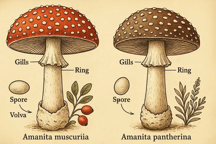 Differences between red and panther fly agaric article cover